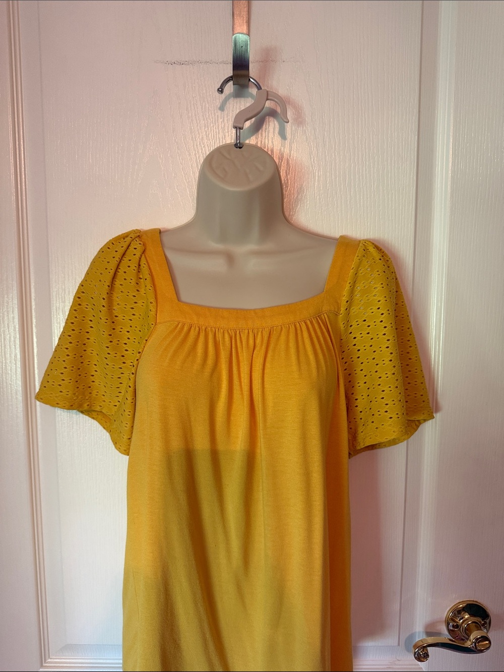 Michael Kors Sunflower Yellow Square Neck Eyelet Sleeve Tunic